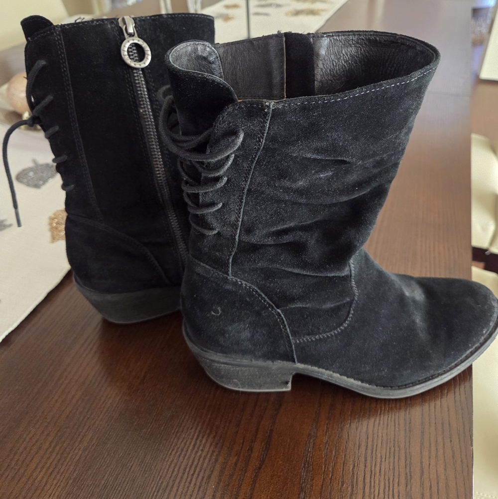Sofft Brand Black Suede Women's Mid Wide Adjustable Calf Boots